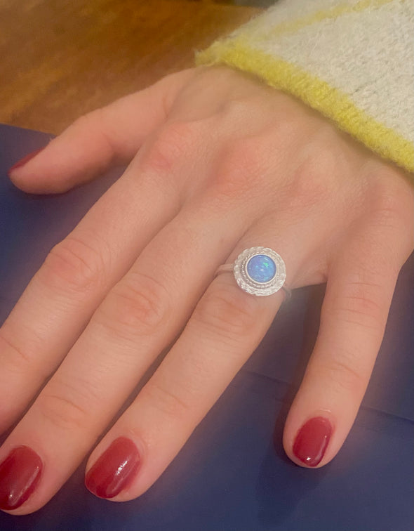 Dainty Blue Opal Sterling Silver Ring