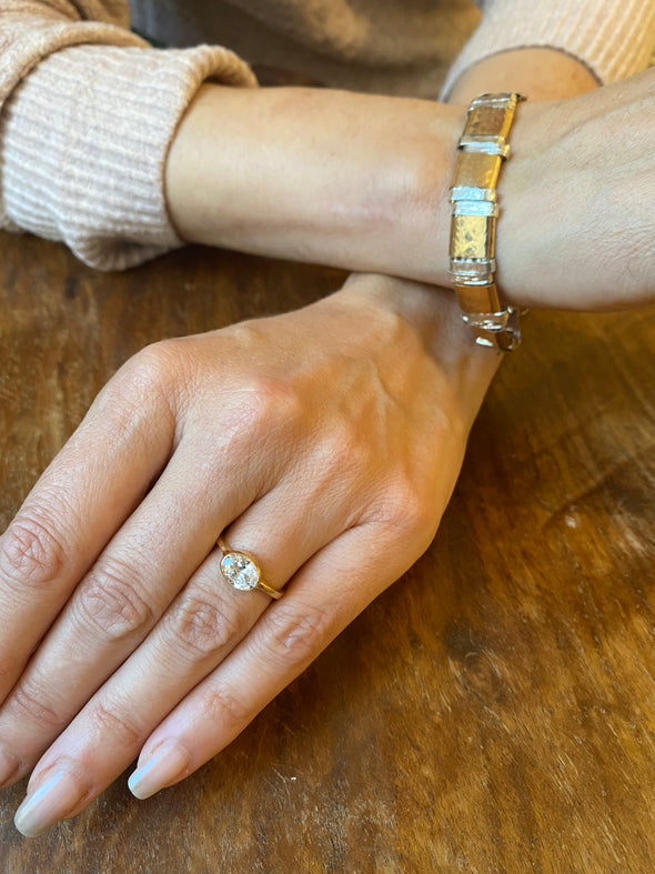 Dainty Gold Plated Sterling Silver Stackable Ring with Clear Stone