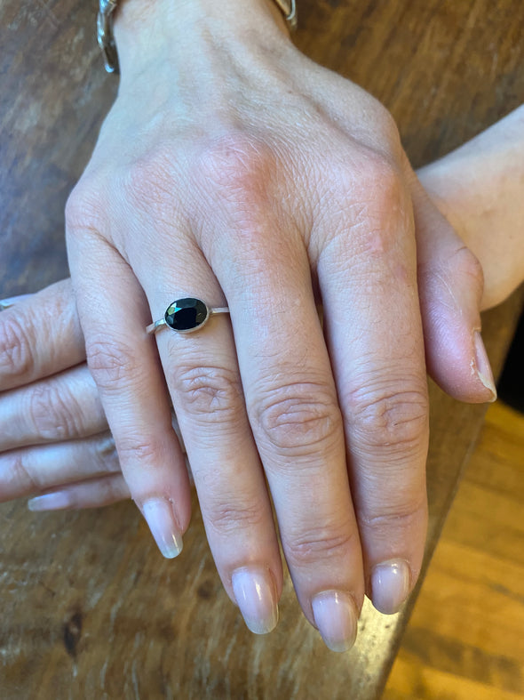 Dainty Gold Plated Sterling Silver Ring with Black Stone