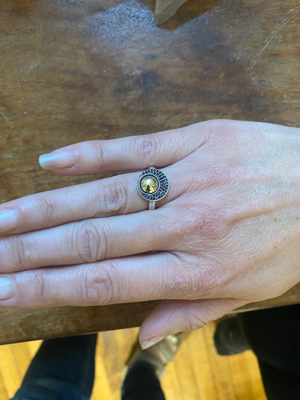 Black Spinel Sterling Silver Ring Accented with Gold