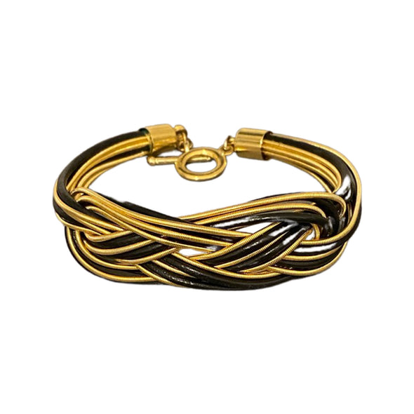 Gold & Black  Leather and Metal Bracelet