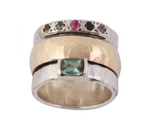 Statement tourmaline Meditation Ring- Sterling silver and gold  Spinning Ring - omani online