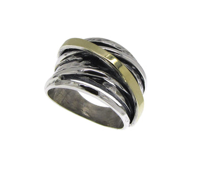 Stacked Look Sterling Silver and Gold Ring