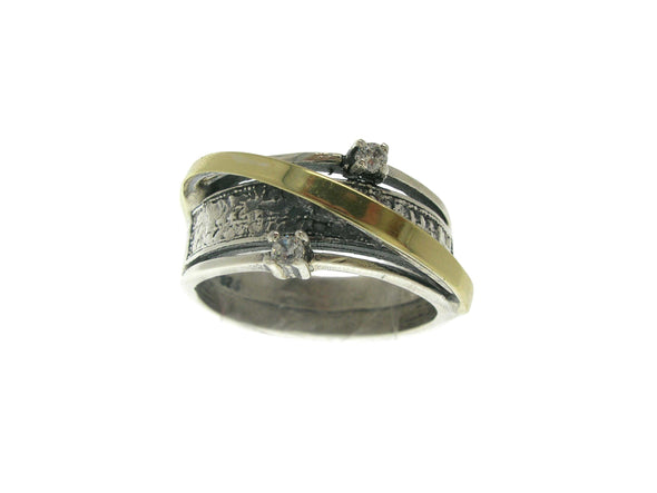 Sterling Silver and Gold Band Style Ring with Cubic Zirconia
