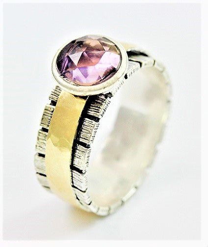 Amethyst And Gold Sterling Silver  Textured Ring - omani online
