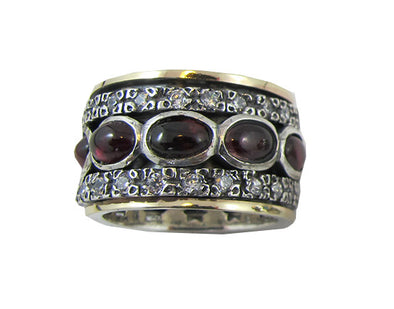 Sterling Silver Spinning Ring with Garnet and Gold - omani online