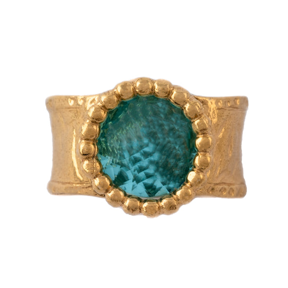 Gold Plated Sterling Silver Ring with Blue Stone - omani online