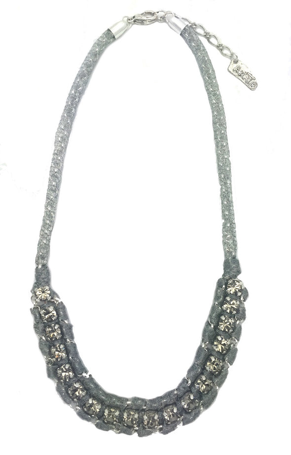 Crystal And Mesh Silver Necklace - omani online
